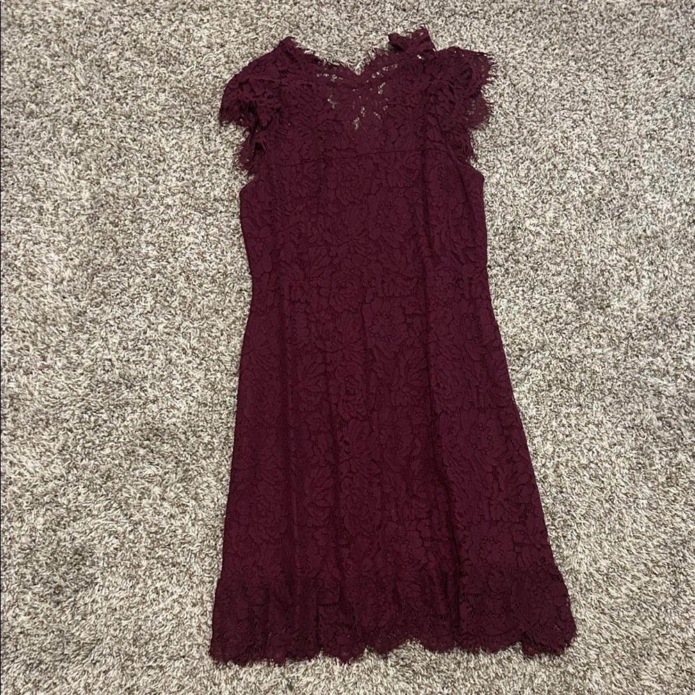 Aura Burgundy Floral Lace Midi Dress
